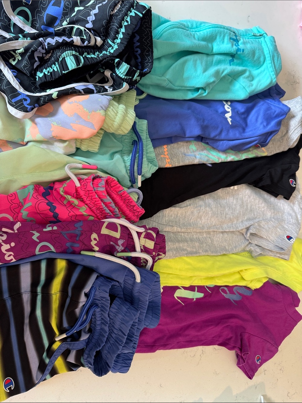 Champion Athletic Shorts & Tees in Teal, Purple, Pink, Black, Gray, Yellow Bundl